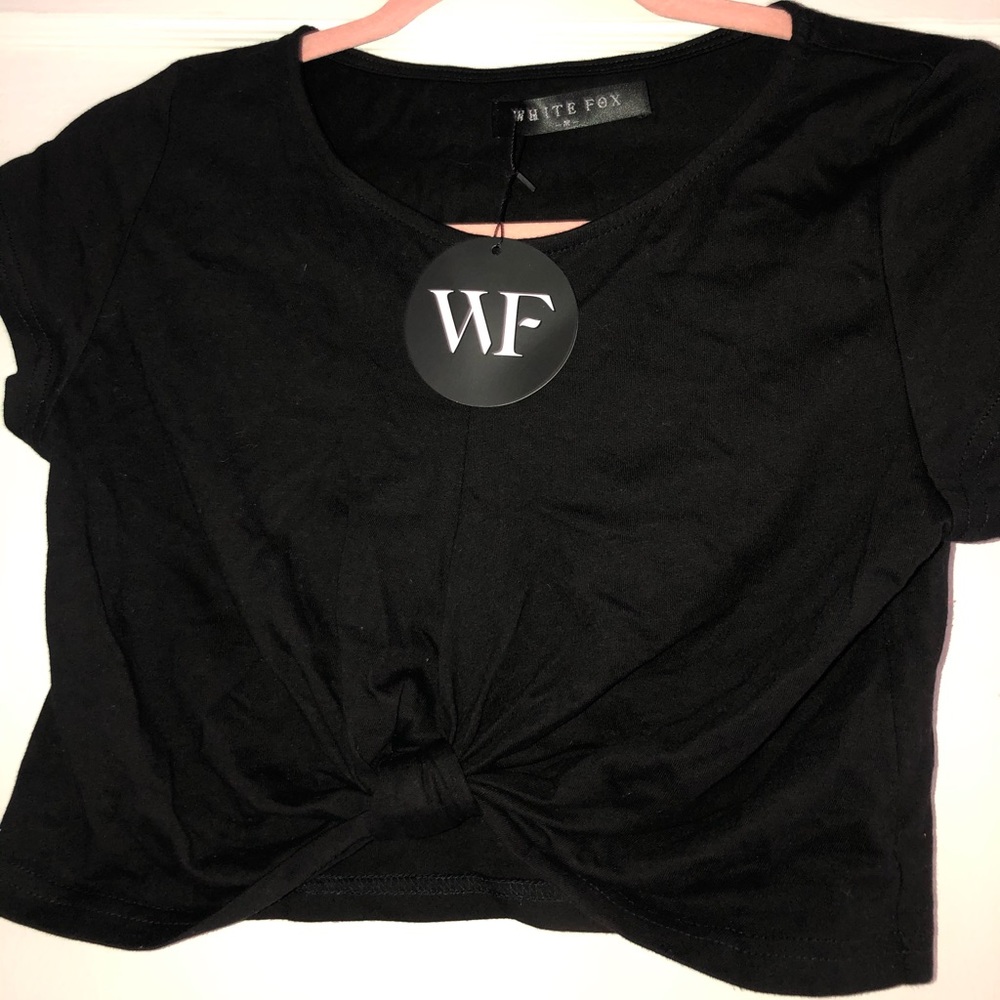 White Fox Front Knot Crop Top